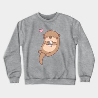 Cute Little Otter Holding A Seashell Crewneck Sweatshirt